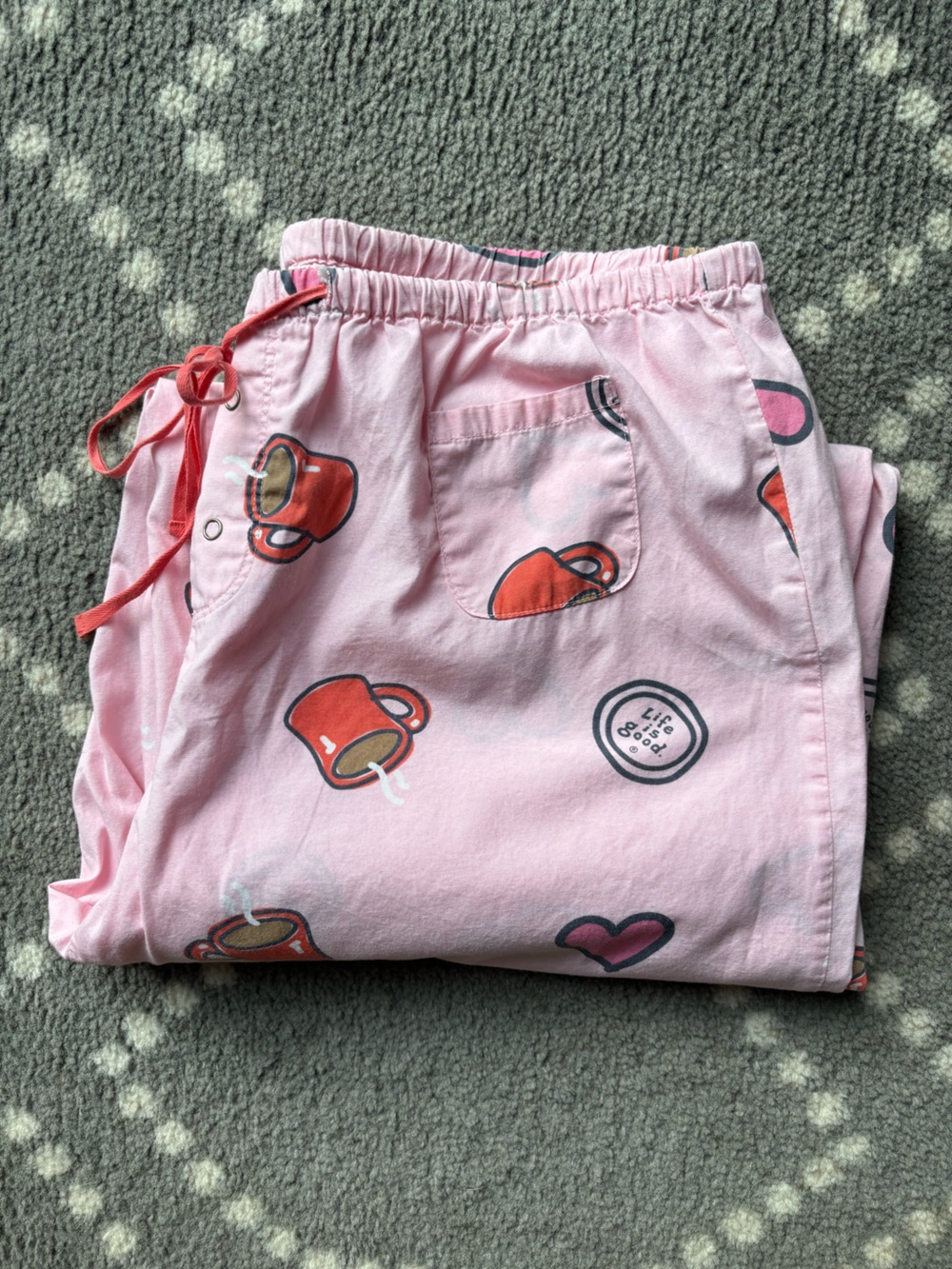 Life is Good - Coffee Heart Lounge Pajama Cotton Drawstring Pants - LARGE